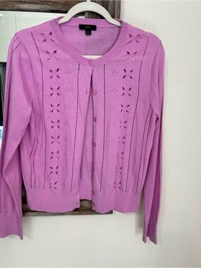 J. Crew Lavender Openwork Button-Front Cardigan